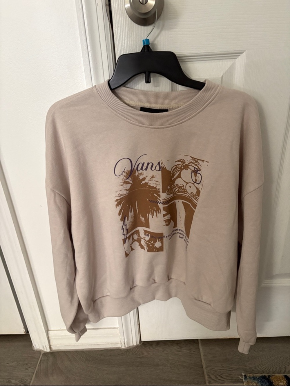 Vans Beige Graphic Crewneck Sweatshirt with Brown Print